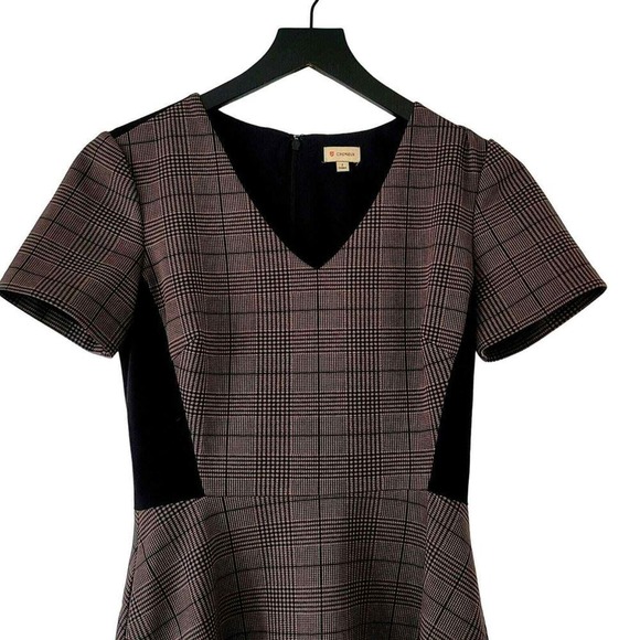 Cremieux Plaid Dress Preppy V-Neck Faux Suede Panels Short Sleeve Pockets 2 - Picture 2 of 8